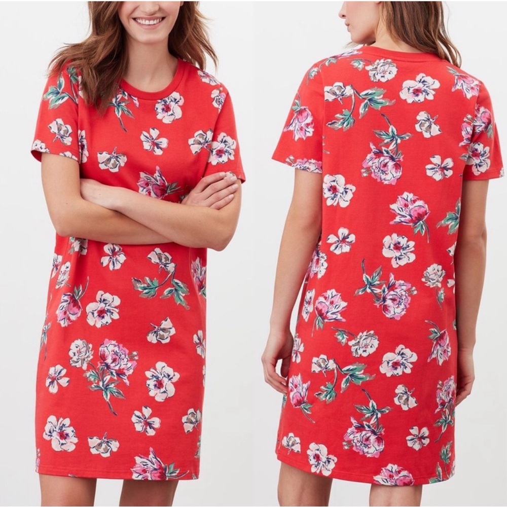 Joules Liberty Print Red Floral 100% Cotton Jersey Dress size 4